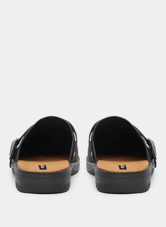 Styli Styli Faux Leather Slip On Clogs with Buckle Detail