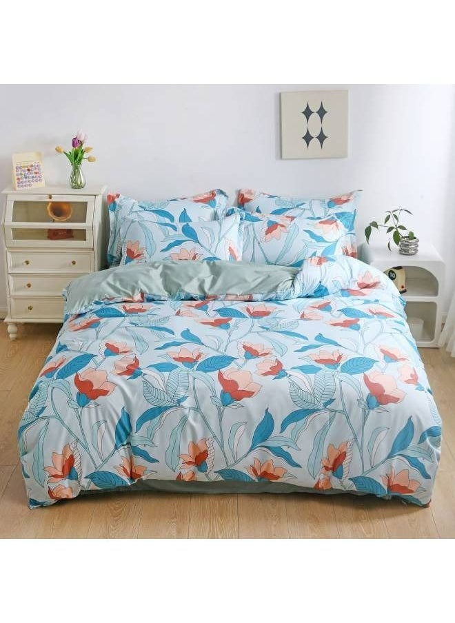 RISHAHOME 6-Piece Double Size Duvet Cover Set|1 Duvet Cover + 1 Flat Sheet + 4 Pillow Cases|Microfibre|TWILIGHT  - Image 1