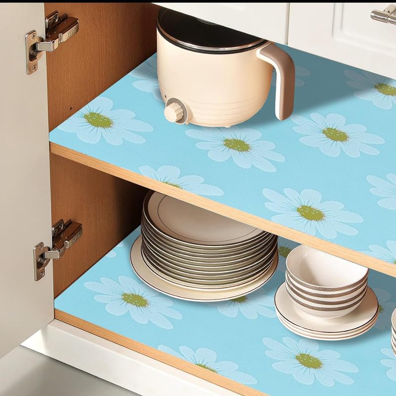 STYEVA Printed Anti-Slip Shelf Liner Mat Sheet for Drawers, Shelves, Tables, Cupboards, Fridge, Kitchen, Home, and Office - 45 CM X 5 M (Blue Sunflower) - Image 2