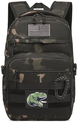 SunForMorning Kids Tactical Backpack Army Molle Bookbag Military Boys Backpack for School Outdoor Camping Includes 2 Patches1Carabiner Black CM - Image 1