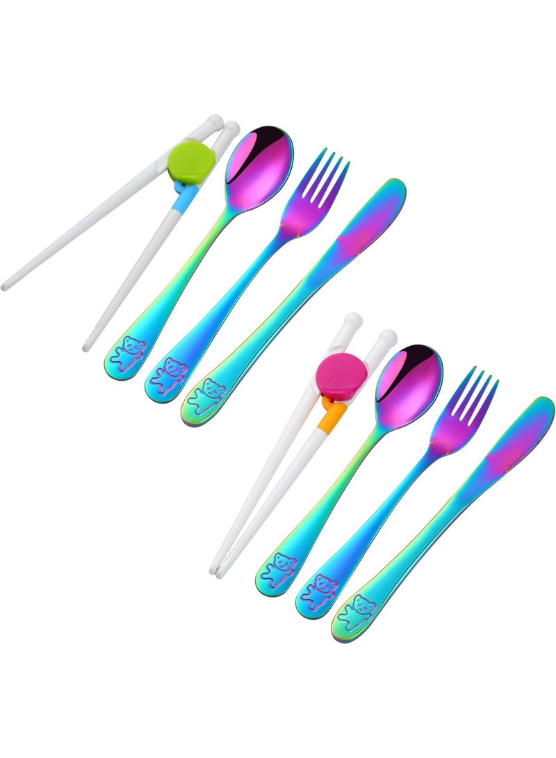 Poylim Kids Silverware, Poylim Stainless Steel Children Flatware Set, Toddler Utensils Set of 2, Rainbow - Image 1