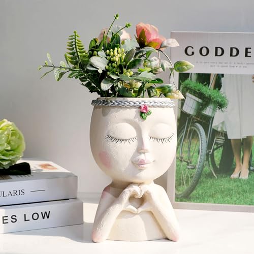Meltset M Meltset Face Planters Pots Head Unique Face Flower Pot Head Planter for Indoor Plants Cute Small Succulent Pots Indoor Plant Pot with Drainage, Great Gift (White Lady) - Image 2