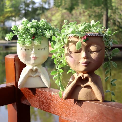 Meltset M Meltset Face Planters Pots Head Unique Face Flower Pot Head Planter for Indoor Plants Cute Small Succulent Pots Indoor Plant Pot with Drainage, Great Gift (White Lady) - Image 4