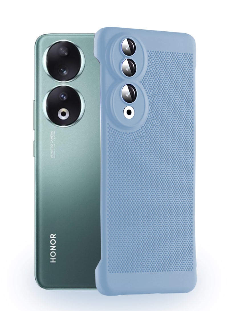 Heat Dissipation Case with Built in Camera Lens Protector Slim Fit Breathable Cooling Anti Fingerprint Hard PC Back Shockproof Cover For Honor 90 (Light Blue)