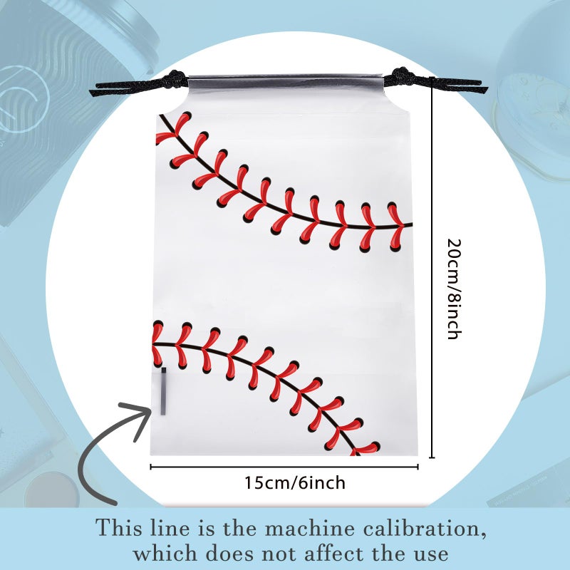 Flutesan 25 Pack 6 x 8 Inch Drawstring Baseball Party Favor Bags Plastic Baseball Snack Goodie Bags Gift Packaging Storage for Birthday Sports Theme Party Supplies - Image 2