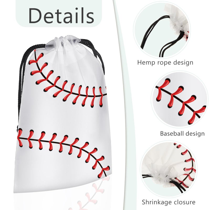 Flutesan 25 Pack 6 x 8 Inch Drawstring Baseball Party Favor Bags Plastic Baseball Snack Goodie Bags Gift Packaging Storage for Birthday Sports Theme Party Supplies - Image 3