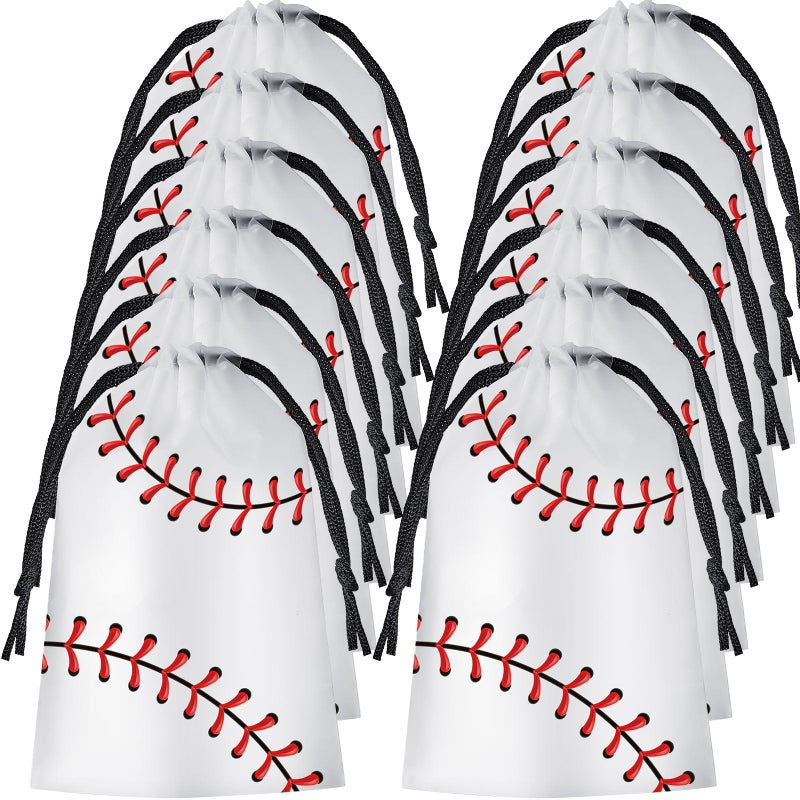 Flutesan 25 Pack 6 x 8 Inch Drawstring Baseball Party Favor Bags Plastic Baseball Snack Goodie Bags Gift Packaging Storage for Birthday Sports Theme Party Supplies - Image 1
