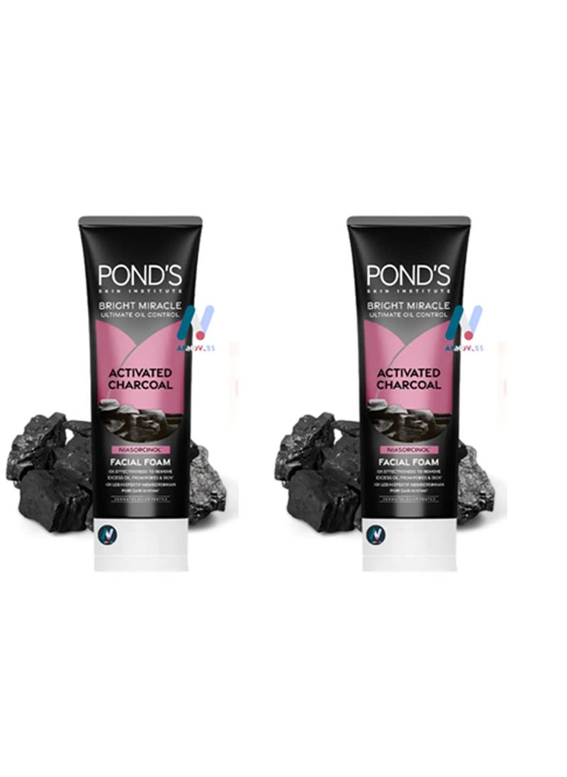PONDS Bright Miracle Ultimate Oil Control Activated Charcoal Niasorcinol Facial Foam Pack of 2X100gr  - Image 1