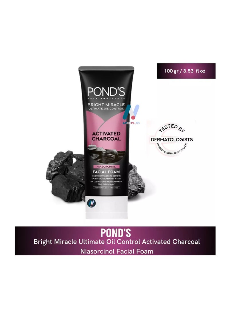 PONDS Bright Miracle Ultimate Oil Control Activated Charcoal Niasorcinol Facial Foam Pack of 2X100gr  - Image 2