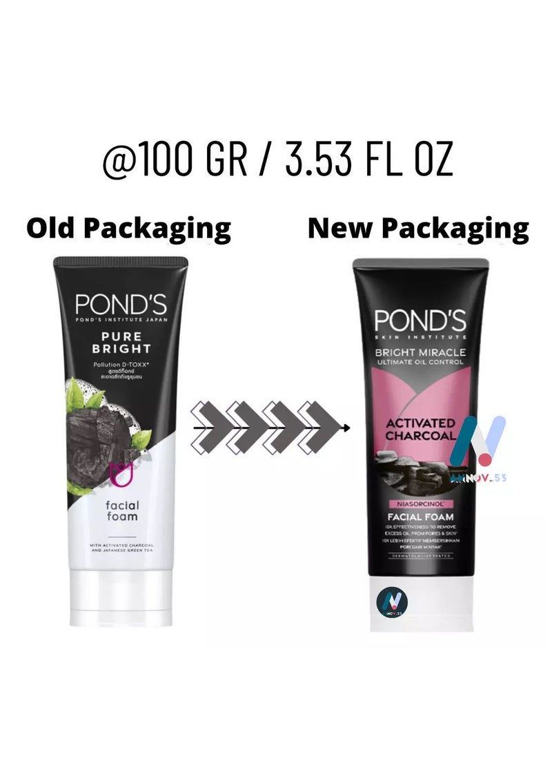 PONDS Bright Miracle Ultimate Oil Control Activated Charcoal Niasorcinol Facial Foam Pack of 2X100gr  - Image 3