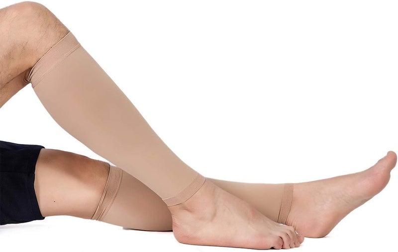 TOFLY ® Calf Compression Sleeve for Men & Women, 1 Pair, Footless Compression Socks 20-30mmHg for Leg Support, Shin Splint, Pain Relief, Swelling, Varicose Veins, Maternity, Nursing, Travel, Beige 5XL - Image 3