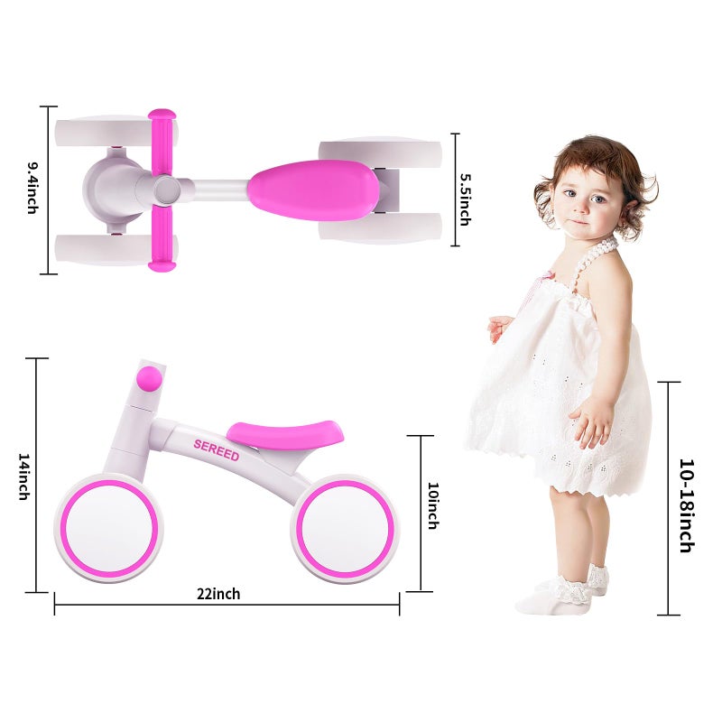 SEREED Baby Balance Bike for 1 Year Old Boys Girls 12-24 Month Toddler Balance Bike, 4 Wheels Toddler First Bike, First Birthday Gifts (Rose) - Image 3