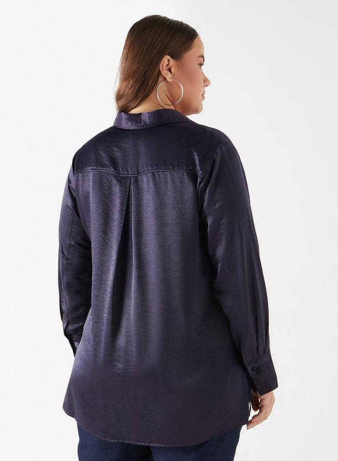  أولا بوبكن قميص سادة مقاس كبير بياقة وأكمام طويلة من أولا بوبكن - Image 3