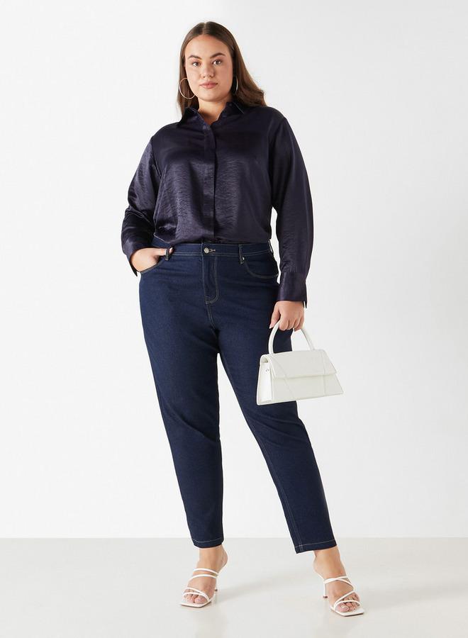  أولا بوبكن قميص سادة مقاس كبير بياقة وأكمام طويلة من أولا بوبكن - Image 2