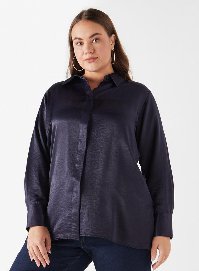  أولا بوبكن قميص سادة مقاس كبير بياقة وأكمام طويلة من أولا بوبكن - Image 1