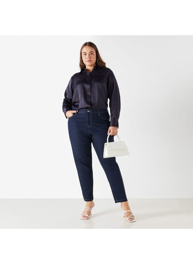 Ulla Popken Plus Size Ulla Popken Solid Shirt with Collar and Long Sleeves  - Image 2