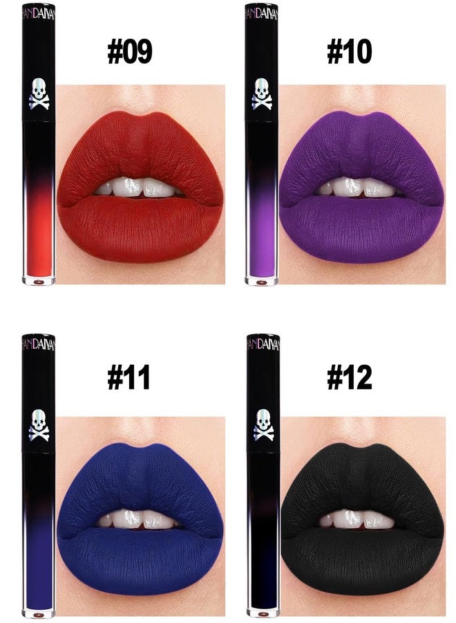 Aseawave 4Pcs Dark Red Purple Blue Black Matte Liquid Lipstick Sets,Matte Lipstick Lip Stain Long Lasting 24 Waterproof Lip Gloss Gift Set Matt Liquid Makeup Lipstick for Women Halloween Party Cosplay(Set C) - Image 3