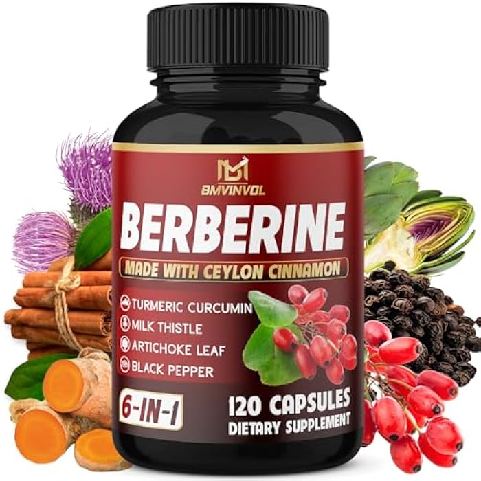 BMVINVOL Berberine, Ceylon Cinnamon, Turmeric, Milk Thistle, Artichoke, Black Pepper - 120 Capsules for Digestion, Immunity [4-Month Supply] - Image 1