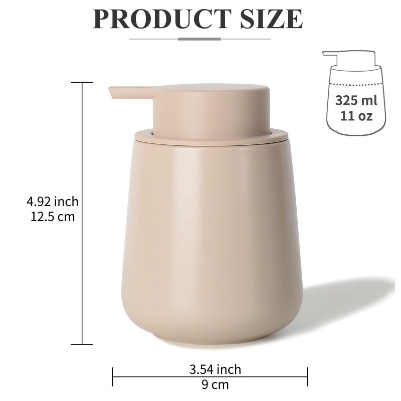 BosilunLife Hand Soap Dispenser - Ceramic Dish Soap Dispenser for Bathroom 12ounce Refillable Liquid Hand Wash Dispenser for Essential Oil, Lotion Soap, Khaki - Image 2