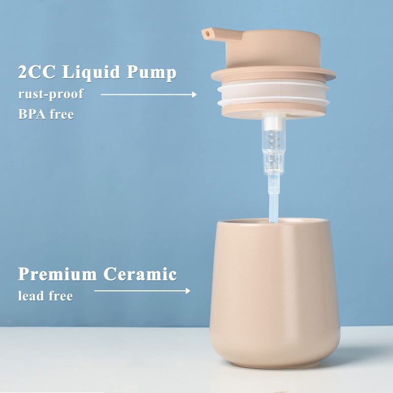 BosilunLife Hand Soap Dispenser - Ceramic Dish Soap Dispenser for Bathroom 12ounce Refillable Liquid Hand Wash Dispenser for Essential Oil, Lotion Soap, Khaki - Image 3