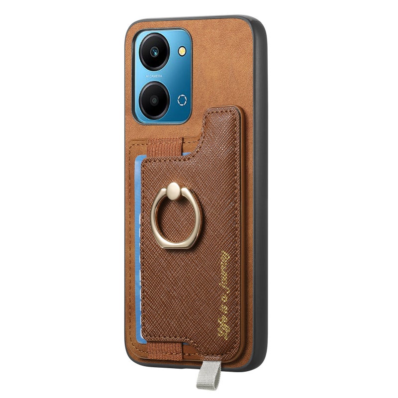 HuHa Protective Cover For Honor X7b / Play 8T 5G Retro Magsafe Cross Leather Ring Holder Card Bag Phone Case(Brown) - Image 2