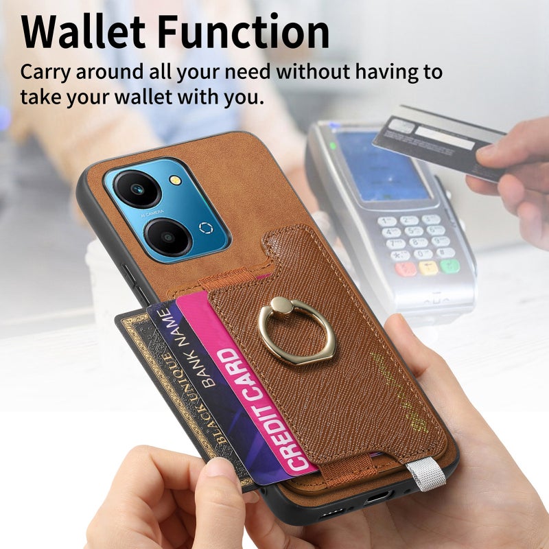 HuHa Protective Cover For Honor X7b / Play 8T 5G Retro Magsafe Cross Leather Ring Holder Card Bag Phone Case(Brown) - Image 4
