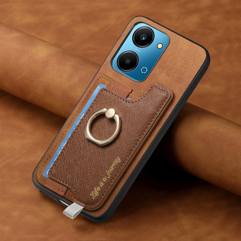 HuHa Protective Cover For Honor X7b / Play 8T 5G Retro Magsafe Cross Leather Ring Holder Card Bag Phone Case(Brown) - Image 5