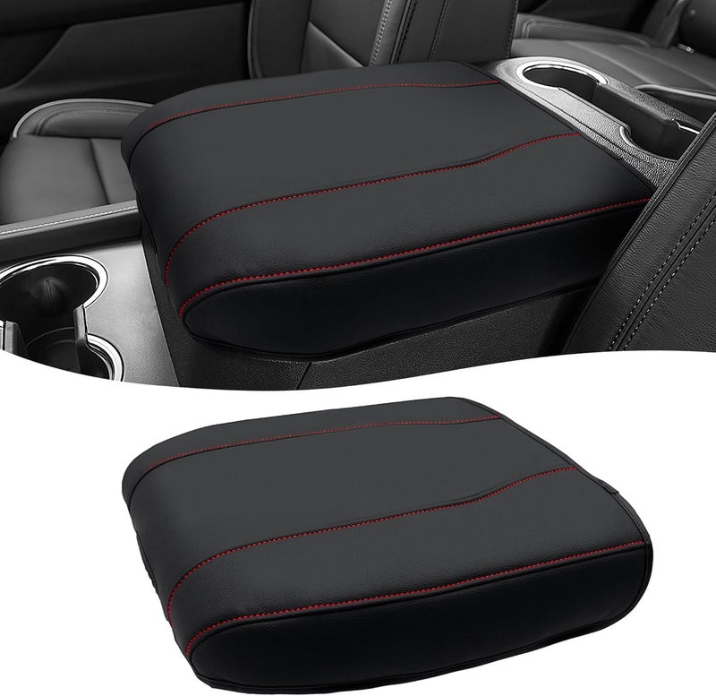 Eaglecover Center Console Cover for Chevy Silverado 1500 & GMC Sierra 2019-2025, Vinyl Armrest Cover with Red Stitching - Image 1