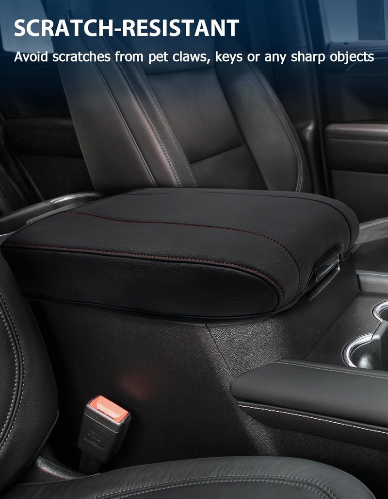 Eaglecover Center Console Cover for Chevy Silverado 1500 & GMC Sierra 2019-2025, Vinyl Armrest Cover with Red Stitching - Image 4