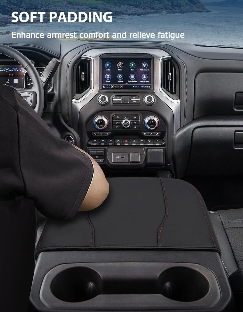 Eaglecover Center Console Cover for Chevy Silverado 1500 & GMC Sierra 2019-2025, Vinyl Armrest Cover with Red Stitching - Image 3