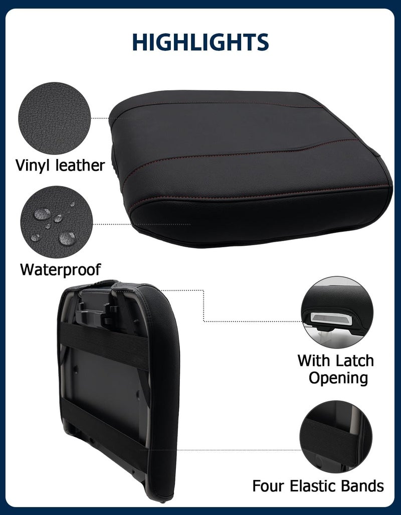 Eaglecover Center Console Cover for Chevy Silverado 1500 & GMC Sierra 2019-2025, Vinyl Armrest Cover with Red Stitching - Image 5