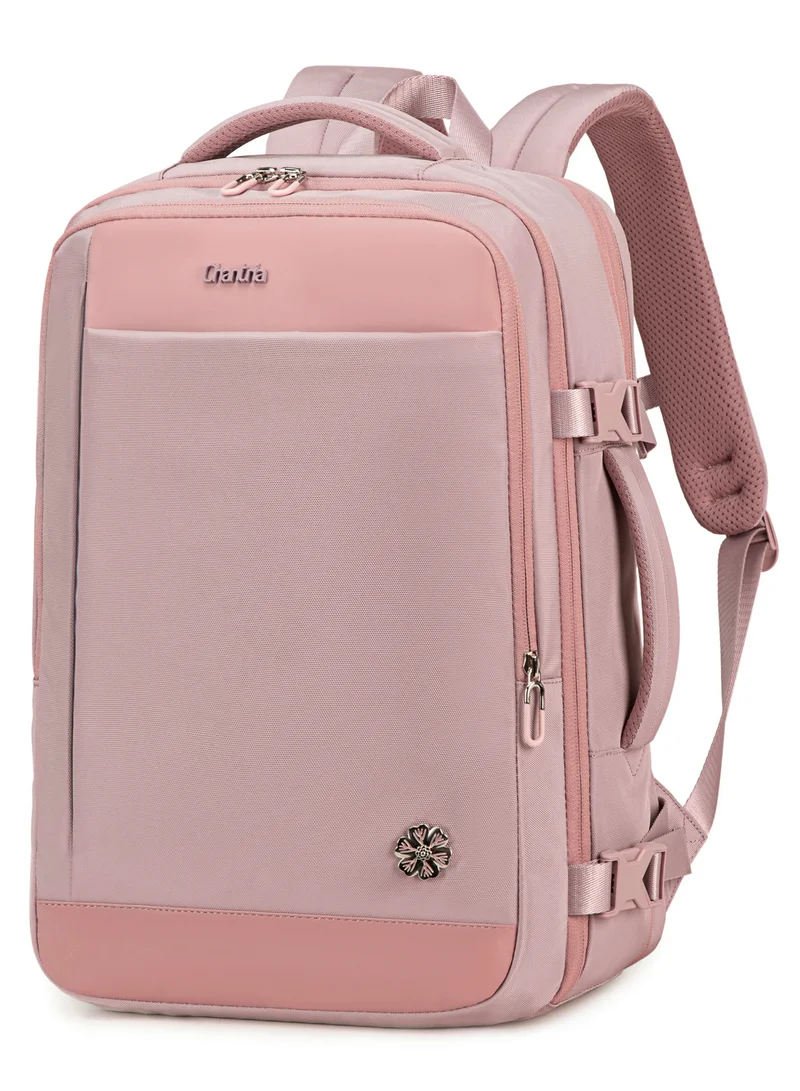 Expandable Premium Travel Backpack Water Resistant Multifunctional Backpack with Built in USB port and Headphone Jack for Women, CB00606- Light Pink