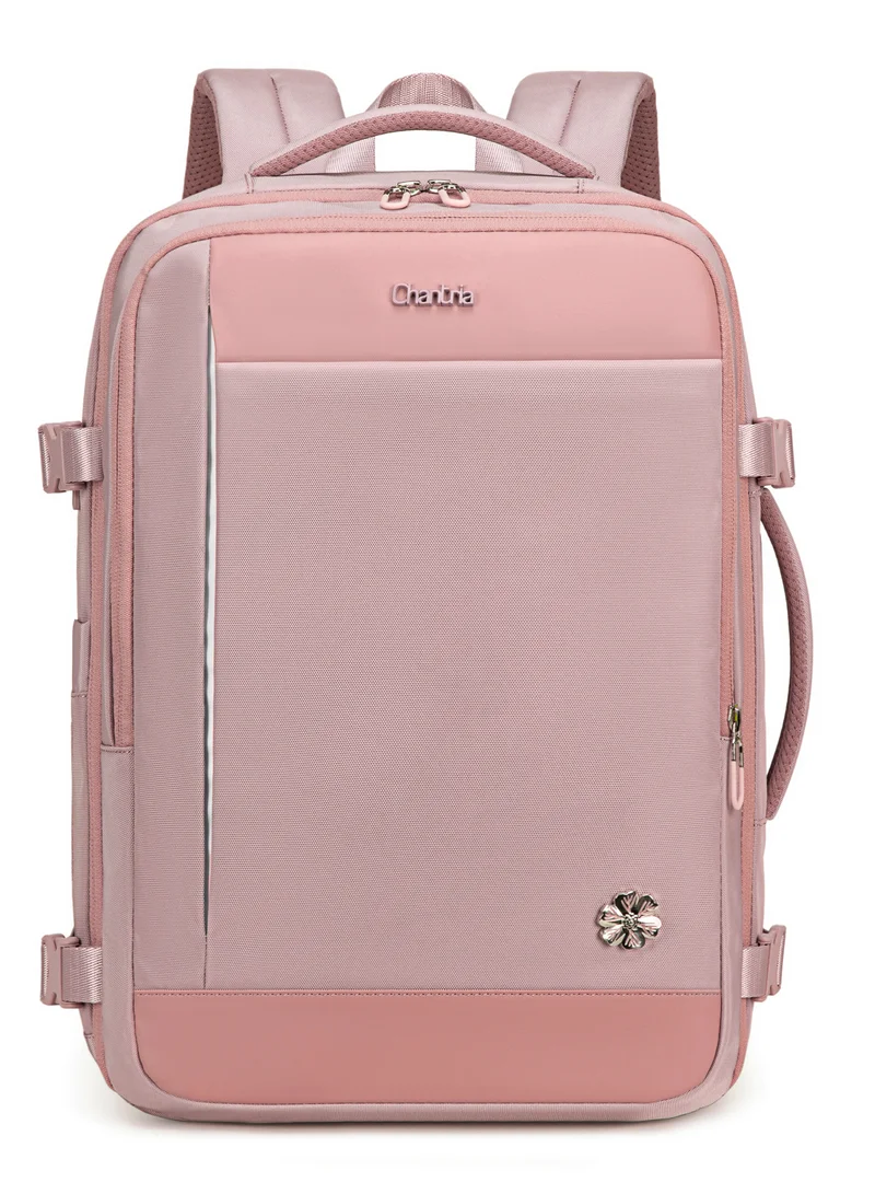 شانتريا حقيبة ظهر سفر فاخرة قابلة للتوسيع مقاومة للماء متعددة الوظائف بمنفذ  مدمج ومدخل سماعة رأس للنساء - وردي فاتح