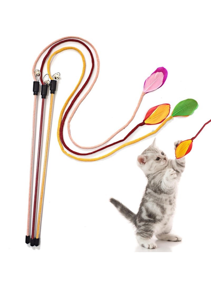 SYOSI 3 PCS Interactive Cat Wand Toys Colorful Rope Cat Toys Interactive Cat Teaser Wand String with Feather Tail and Bell Cat String Toys for for Indoor Cats Kitten - Image 1