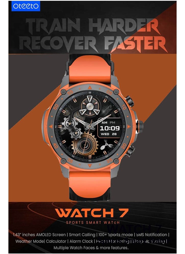 Oteeto - Oteeto Watch 7 Sports Smart Watch 1.43 Inch AMOLED Display With Smart Calling and Multiple Sports Modes Designed for Men - Image 1