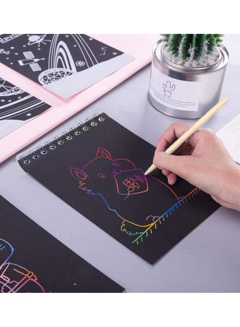 KASTWAVE 8 Pack Scratch Notebooks, Scratch Note Combo Art Set, Magic Scratch Painting & Sketch Art Notes Drawing Notepads for Kids - Includes Drawing Stencil and Wooden Stylu with Each Note - Image 2