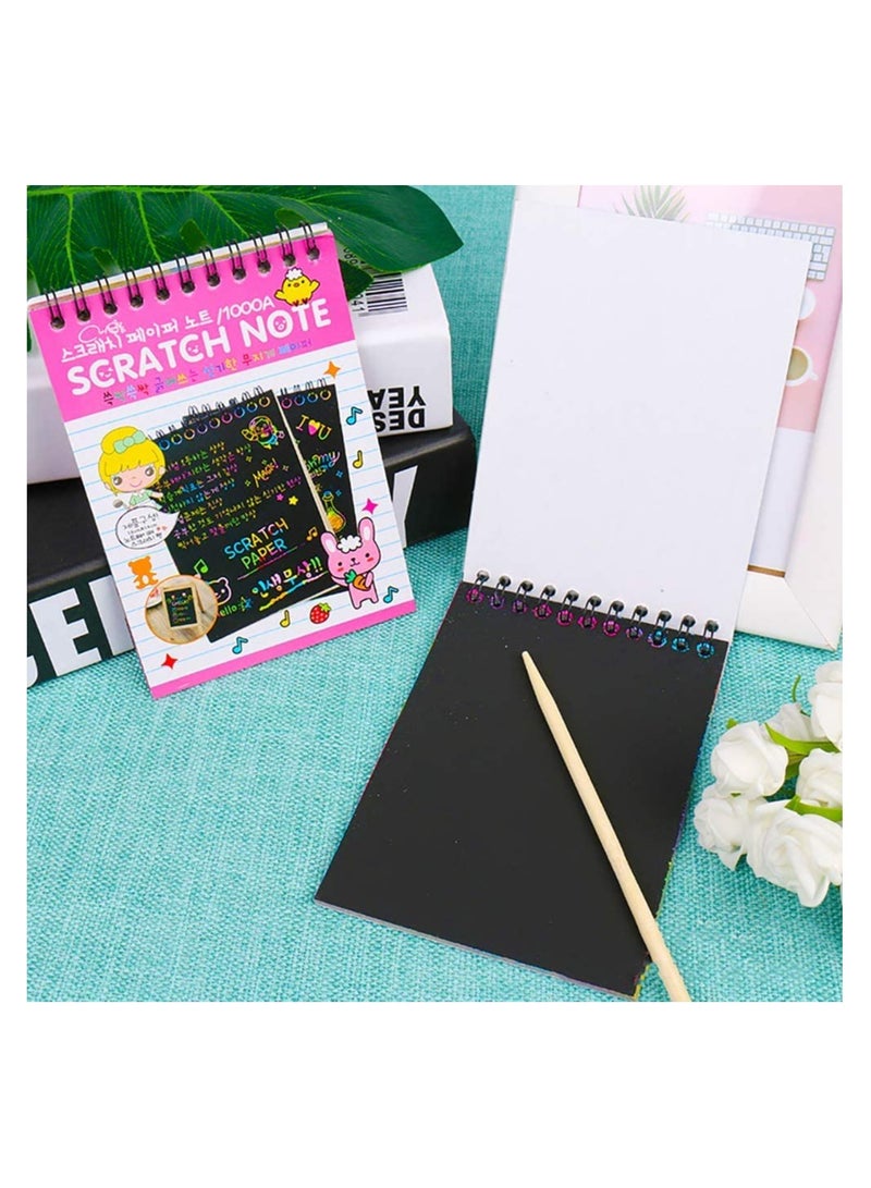 KASTWAVE 8 Pack Scratch Notebooks, Scratch Note Combo Art Set, Magic Scratch Painting & Sketch Art Notes Drawing Notepads for Kids - Includes Drawing Stencil and Wooden Stylu with Each Note - Image 4