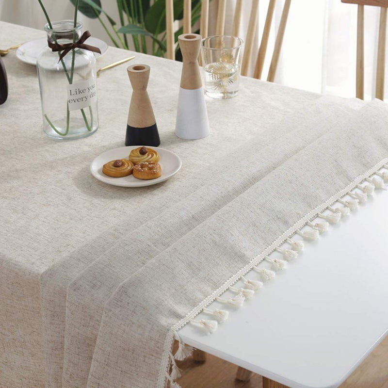 AMZALI Washable Cotton Linen Tablecloths Fabric Tassel Tablecloth Dust-Proof Table Cover for Kitchen Dinning Tabletop Home Decoration Everyday Use (Rectangle/Oblong, 55 x 102 Inch, Linen) - Image 4