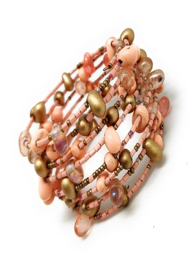DCA Peach and Gold Glass Bead Bracelet for Women and Girls(1202) - Image 3