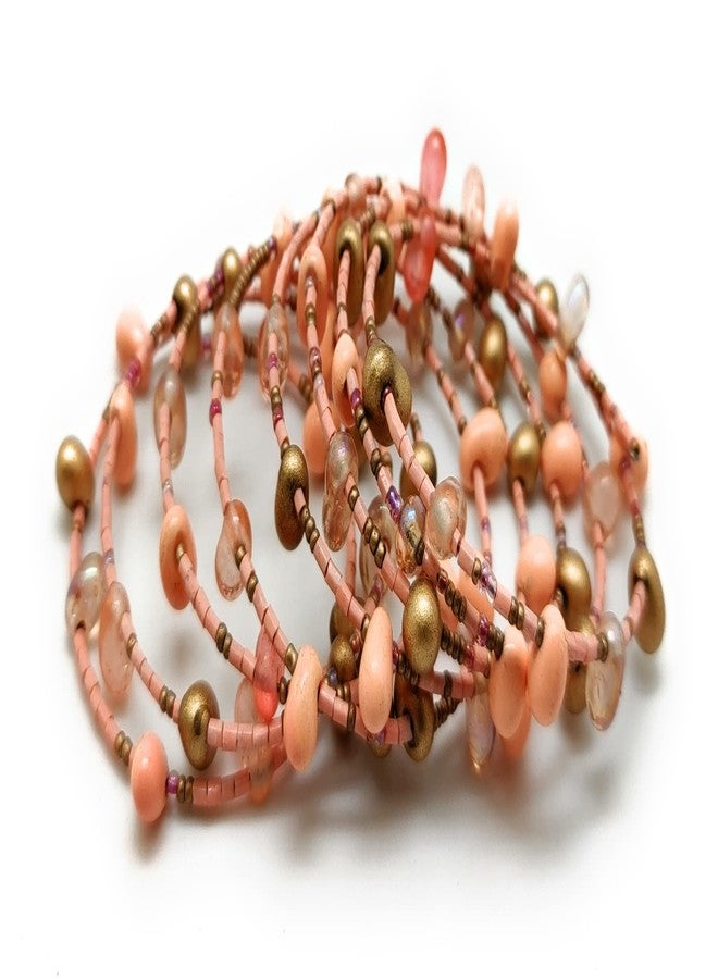 DCA Peach and Gold Glass Bead Bracelet for Women and Girls(1202) - Image 1