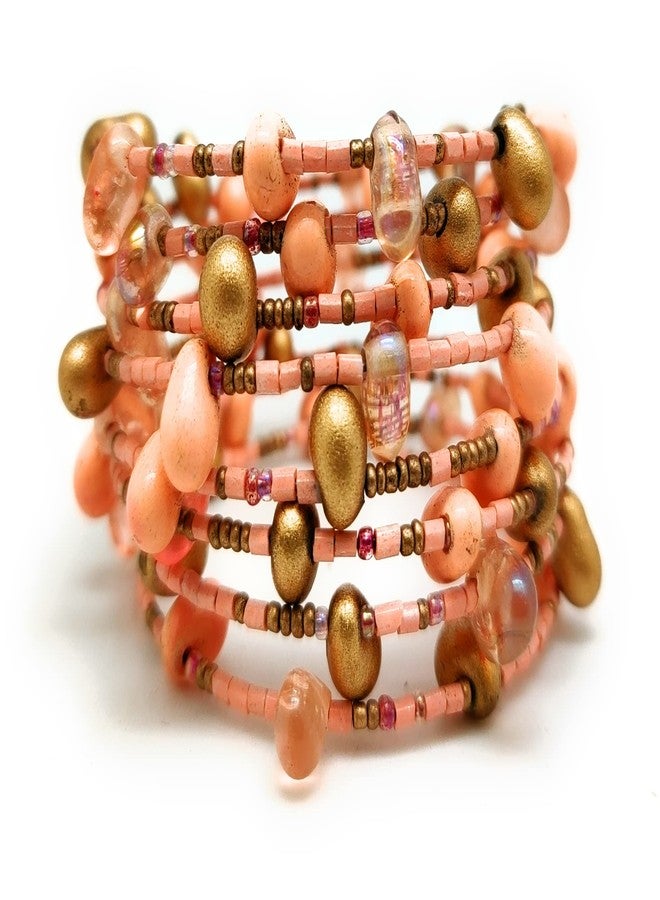 DCA Peach and Gold Glass Bead Bracelet for Women and Girls(1202) - Image 2
