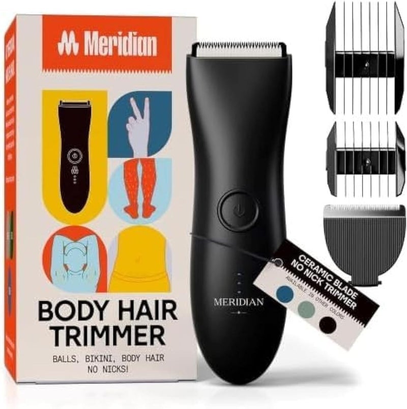 MERIDIAN  The Starter Package  Original Electric Body  Pubic Hair Trimmer Set 1 Replacement Blade Waterproof Rechargeable for Men and Women Onyx