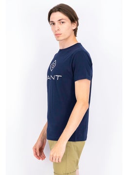 GANT Men Crew Neck Short Sleeve Brand Logo T-shirt, Navy  - Image 3