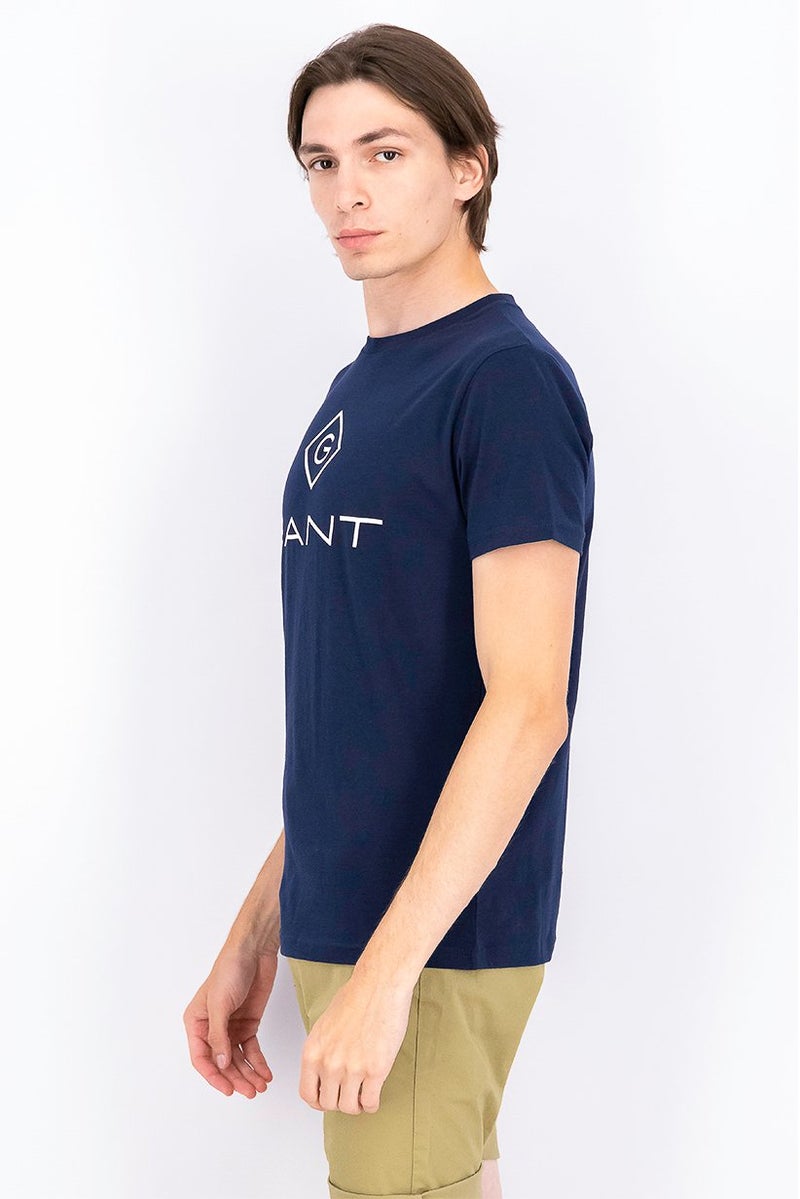 GANT Men Crew Neck Short Sleeve Brand Logo T-shirt, Navy - Image 3