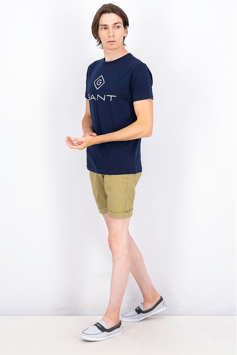 GANT Men Crew Neck Short Sleeve Brand Logo T-shirt, Navy - Image 2