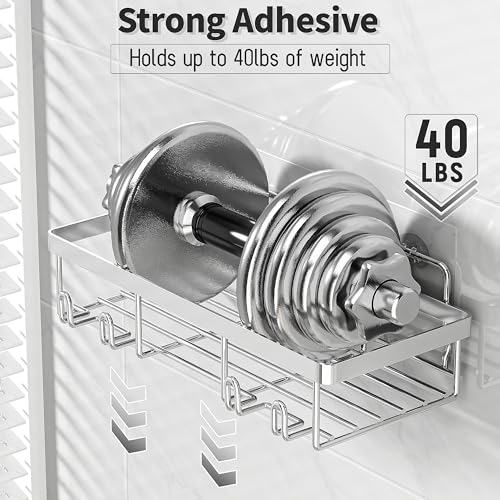 Liuoud 5 Pack Shower Caddy Organizer Rack Shelf for Inside Shower, Self Adhesive Bathroom Wall Storage Basket Rustproof Stainless Steel Large Capacity Shampoo Holder, Silver - Image 3