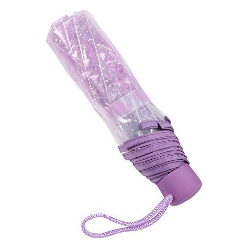 Plplaaoo Cherry Blossom Transparent Folding Umbrella – Three Fold Travel Umbrella – Cute Sakura Umbrella for Women, Girls, Students – Lightweight Rain & Sunshade (Purple) - Image 2