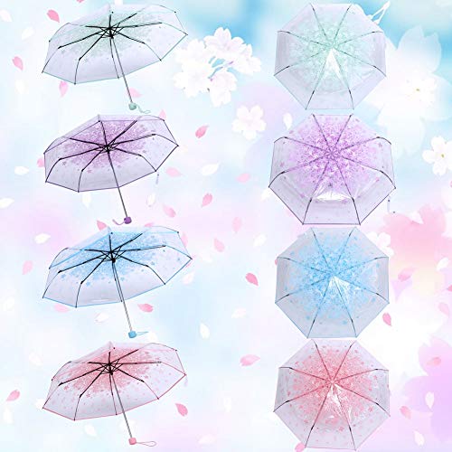 Plplaaoo Cherry Blossom Transparent Folding Umbrella – Three Fold Travel Umbrella – Cute Sakura Umbrella for Women, Girls, Students – Lightweight Rain & Sunshade (Purple) - Image 5