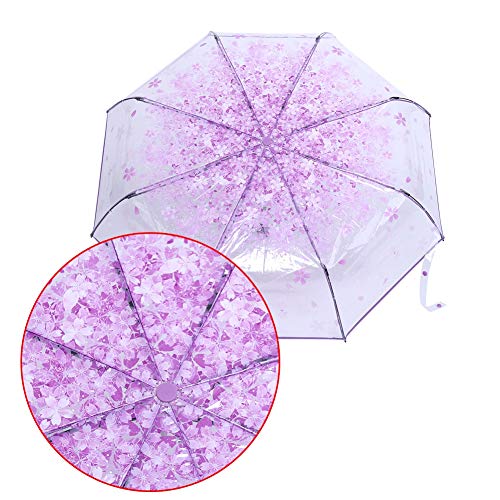 Plplaaoo Cherry Blossom Transparent Folding Umbrella – Three Fold Travel Umbrella – Cute Sakura Umbrella for Women, Girls, Students – Lightweight Rain & Sunshade (Purple) - Image 4