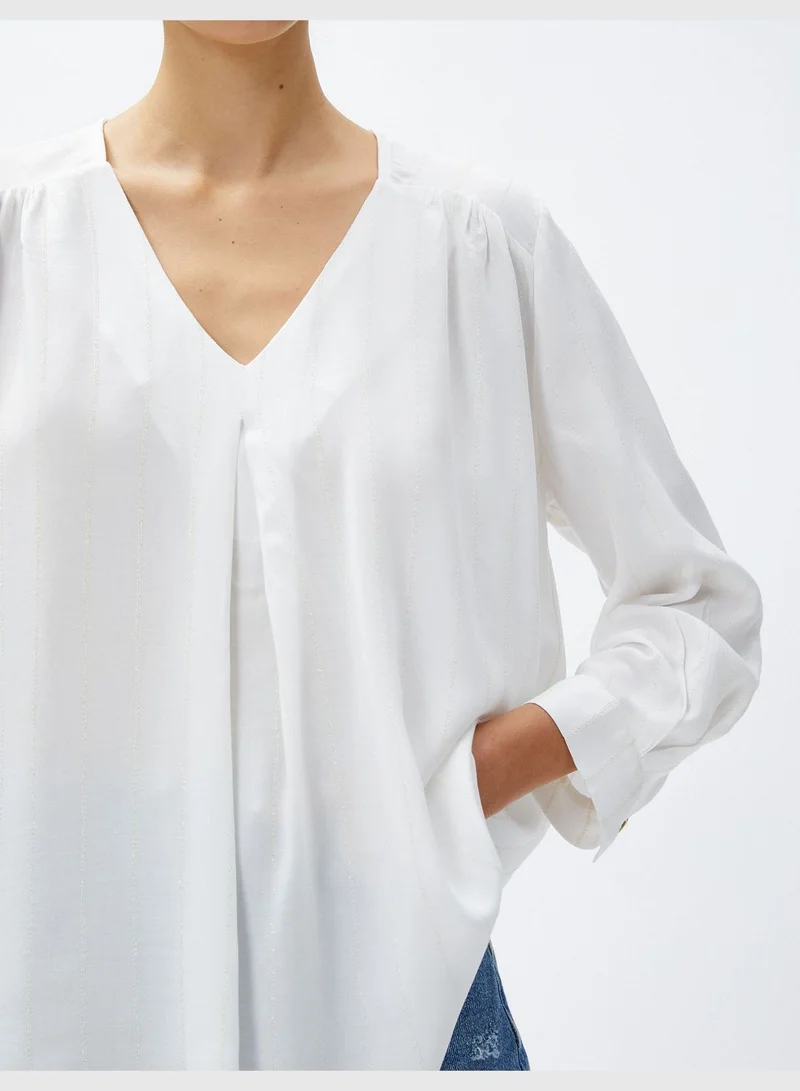كوتون V Neck 3/4 Sleeve Viscose Blouse